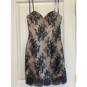 Mary’s Vintage Lace Floral Party Cocktail Mini Dress Women's Size 12 Black Beige